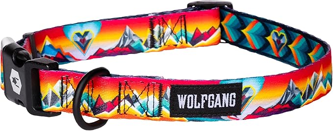 Wolfgang Heavy Duty, Adjustable Dog Collar with Quick Release Nylon Buckle for Walking & Training, MountainVibes Print, Small