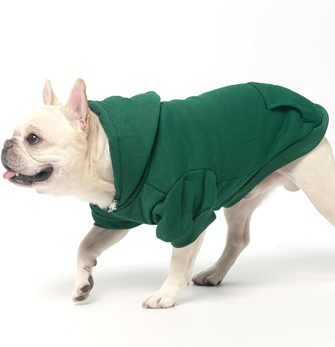 KOOLTAIL Dog Hoodie for Large Medium Small Dogs,Soft&Warm Pet Sweater with Leash Hole and Pocket Boy Girl, Puppy Fall Winter Jacket Clothes,French Pitbull Cold Weather Coat Sweatshirt,Deep Green S