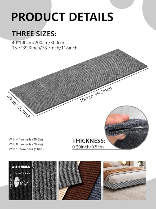 Cat Scratch Couch Furniture Protector, Adhesive Cat Scratch Pad Deterrent for Furniture, DIY Wall Climbing Cat Scratcher Couch Protector from Cat Claws Scratching Mat Indoor (LightGrey,39.3x15.8In)