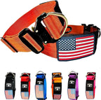 Tactical Dog Collar 2 Inch Wide Thick Heavy Duty Military Style with Metal Buckle, Adjustable for Medium - Large Breeds, Durable K9 Training Gear with Patch Area, USA Flag Patch, Strong and Secure Fit