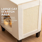 Cat House for Indoor Cats Condo,Cat Furniture with Large Area Scratch Pad，Leather Cat Bed Side Table & Nightstand for Living Room and Bedroom Decoration,White