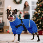 BRKURLEG Blue Dog Winter Coat, Cozy Winter Dog Jackets, Small Dogs Coat with Harness, Onesie Body Warm Puppy Christmas Jacket, Pet Reflective Cold Weather Jackets, Puppy Four-Legged Puffer Coats, M