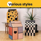 Cardboard Cat House with Scratch Pad & Catnip, Cat Play Scratching House for Indoor Hideaway Furniture, Heavy Duty Sturdy Cardboard Scratcher, Easy to Assemble Birthday Gift, Medium, 2 Pack