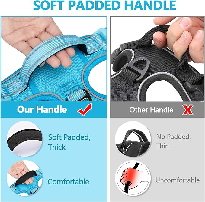 PoyPet No Pull Dog Harness, No Choke Reflective Dog Vest, Adjustable Pet Harnesses with Easy Control Padded Handle for Small Medium Large Dogs(Blue,S)