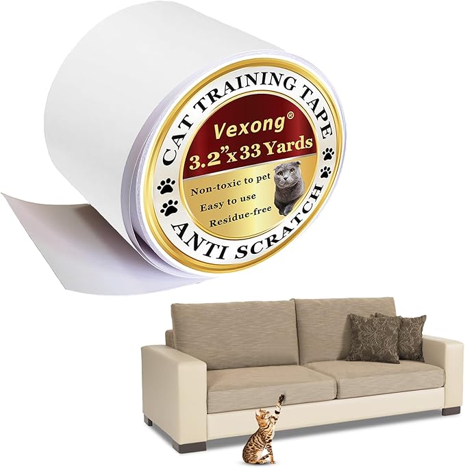 Anti Cat Scratch Furniture Protector, Transparent Self-Adhesive Couch Furniture Protectors from Cats Scratching Claws, Cat Scratch Couch Protector (3.2”x 33 Yards)
