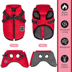 Dog Winter Coat, Warm Dog Jacket Reflective Adjustable Fleece Vest with Harness Built in, Windproof Pet Snow Jacket Snowsuit with Zipper for Small Medium Dogs, Red XS