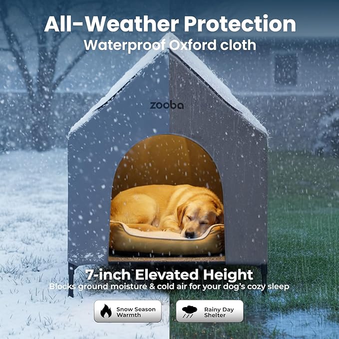 29" 2-in-1 Dog House for Medium Dogs, Elevted Dog House Outdoor/Indoor, Weatherproof Elevated Pet Shelter, Breathable Mesh & Steel Frame, Easy to Assemble & Clean(Grey)