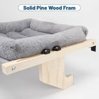 Cat Sill Window Perch - 100% Natural Pine Frame, Soft Rabbit Fur Cushion, Tool-Free Adjustment, Supports 40 lbs (Medium-Grey)