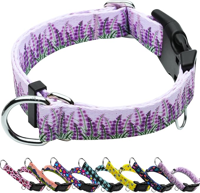 Martingale Collar for Dogs with Buckle Floral No Pull Adjustable Nylon Limited Slip Training Dog Collars (Purple Lavender, Small)