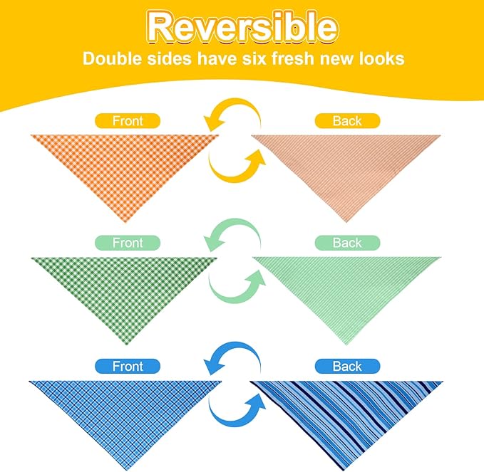 3PCS Dog Bandanas Small, Summer Scarf, Durable Triangle Reversible Orange Blue Green Bibs Handkerchief for Puppy Pet