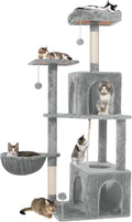 54 Inches Large Cat Tree Tower for Indoor Cat, Tall Cat Tower with Scratching Posts, Cat Condos, Cat Hammock, Pompoms, Top Perches, Sisal Rope, for Bed Room, Living Room (Light Grey)