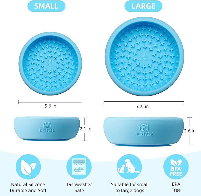 Dog Lick Bowl, Bestalk Anxiety Relief Lick Mat for Dogs, Non-Slip Freeze Licking Bowl Enrichment Puzzle Feeder for Distraction, BPA Free Silicone, Dishwasher Safe (Light Blue,S)