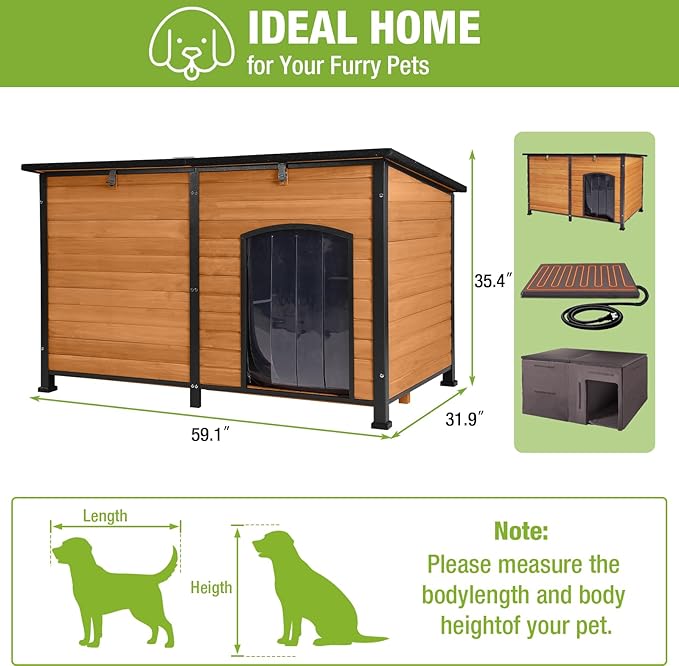 GUTINNEEN Extra Large Heated Dog House with Safe Thermostat-Controlled Heating Pad and Liner, Insulated Dog Kennel Outdoor Weatherproof Dog Shelter with Chew-Proof Metal Frame for Large Dog Breeds