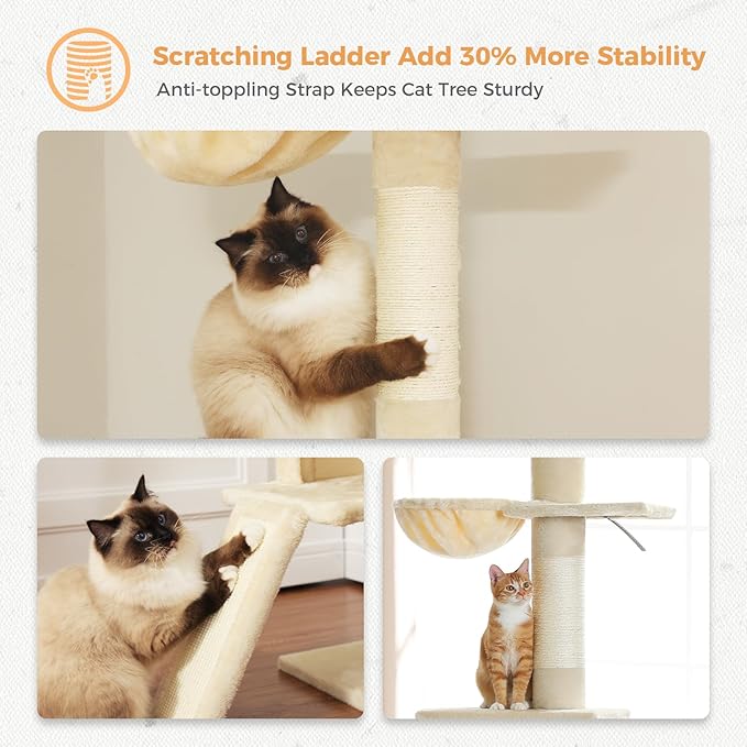 PETEPELA Floor to Ceiling Cat Tree, Cat Tower 5 Tiers Tall (83-108 Inches) Adjustable Height, Cat Climbing Tree Featuring with Condo, Scratching Post and Perches for Indoor Cats, Beige