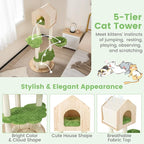 PETSITE 55 Inches Tall Wood Cat Tree, Multi-Level Modern Cat Tower with Sisal Scratching Posts, Condo, Side Hammock and Bed, Ideal for Indoor Cats