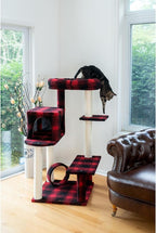 Cat Tree - 50" Plaid Cat Condo with Scratching Posts, Lounger & Veranda