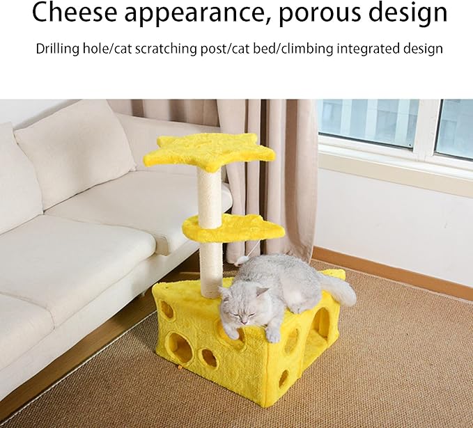 Big Cat Tree Fun Cat Tree Cheese Appearance with Sisal Scratching Platform Bed for Cats to Play and Sleep