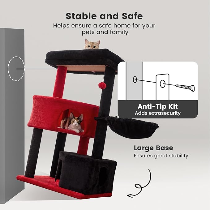 Gardner Pet 41" Cat Tree for Medium-Large Cats, Gothic Cat Tree, Heavy Duty Cat Trees Towers with 2.8in Posts & Washable Top Perches