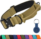 Joytale Tactical Dog Collar for Large Dogs with Control Handle, Heavy Duty Military Training Collar for Power Breeds, AirTag Holder Case, Quick Release Metal Buckle, Soft Padded, L, Khaki