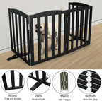 Freestanding Dog Gate Indoor,Doggie Gate Foldable Pet Gates for Doorways,Stairs or Hallways, Wooden Black Pet Gate for the House, Pet Fence with Support Feet Included,24 "Height-4 Panels