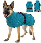 Queenmore Winter Dog Jacket, Waterproof Puffy Snowsuit, Adjustable Reflective Fleece Lining Warm Padding Parka for Cold Weather, Blue Large