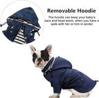 Morezi Dog Zip Up Raincoat with Reflective Buttons, Rain/Water Resistant, Adjustable Drawstring, Removable Hood, Raincoats with Legs 8lbs to 80lbs Available - Dark Blue - XXL