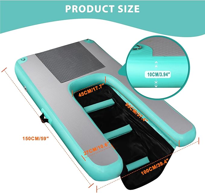 Inflatable Dog Water Ramp, High Stability Floating Ladder, Inflatable Non-Slip Steps, Mint Green Raft- Portable and Durable for Pools, Lakes, Docks and Boats（Up to 230lbs）