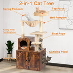 Two Cat Tree with Litter Box Enclosure Bundle, 2-in-1 Cat Tower for Indoor Cats, Large Cat Furniture, Wood Cat Condo