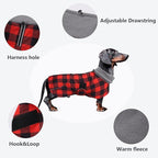 Dachshund Coats Waterproof Perfect for Dachshunds Sausage Weiner Dog Winter Coat with Padded Fleece Puppy Snowsuit with Adjustable Bands Reflective Stripe - PlaidRed - S