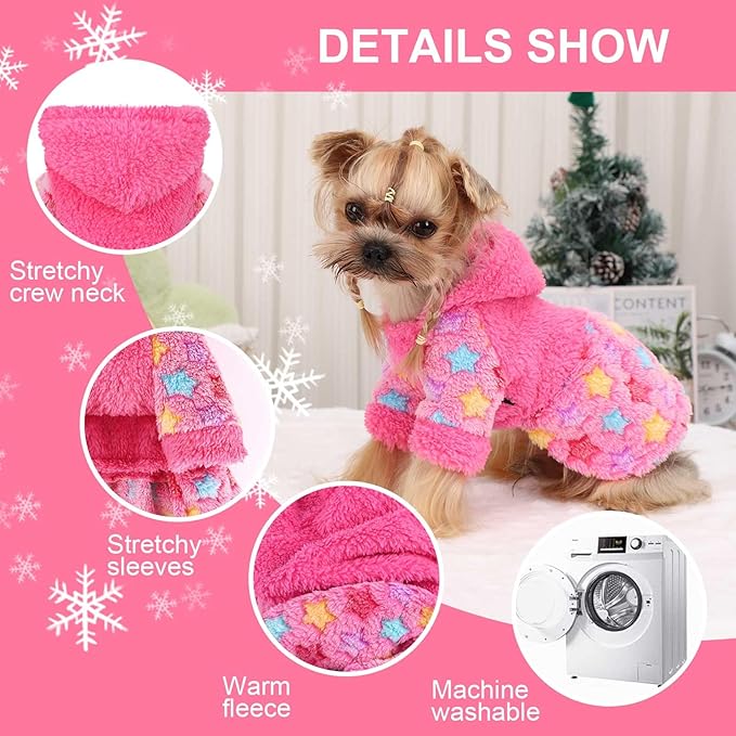 Dog Hoodie Dog Sweater Winter Puppy Clothes for Small Dogs Boy Girl Pet Hoodies Cold Weather Doggie Coats Fall Doggy Sweatshirt for Chihuahua Yorkie Cat Sweater Costume, Rose Pink, XXS