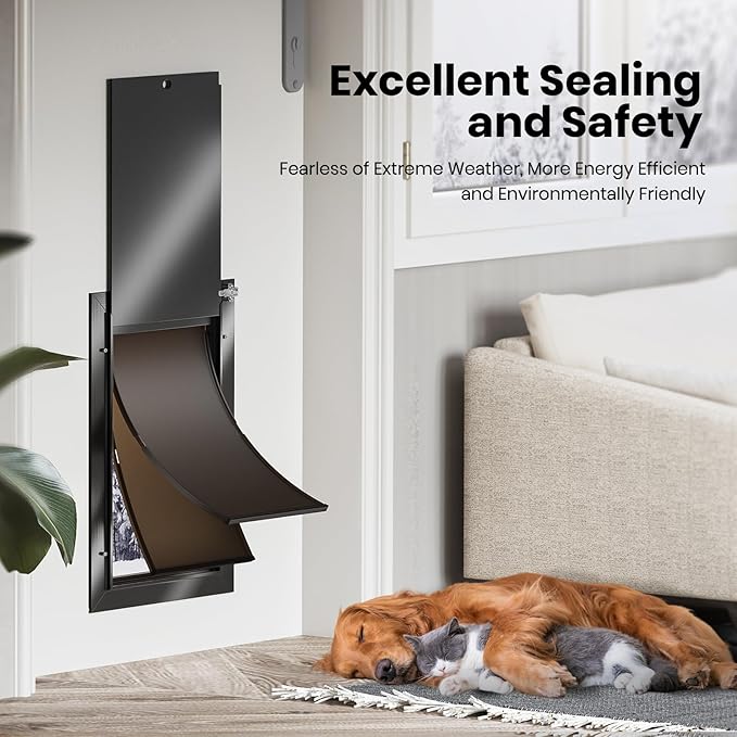 Dog Door,Pet Door, Medium-Sized All-Aluminum Black Pet Door Suitable for Pets Weighing No More Than 45 Pounds, Sturdy and Durable.