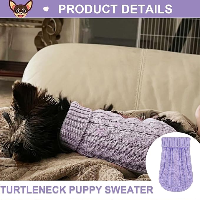 2 Pack Dog Sweaters for Small Dogs, Chihuahua Yorkie Sweater, Puppy Clothes Winter Warm Pullover Clothing, Pet Cat Cold Weather Puppy Cold Outfits (Beige+Purple Small)