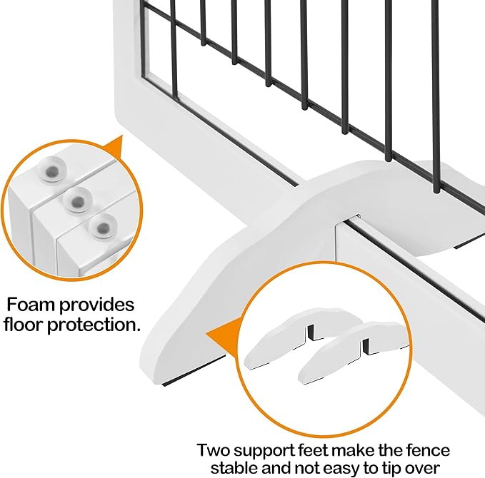 Yaheetech 32-inch Tall Dog Gate Extra Wide Pet Gate for Dogs Indoor Foldable Wire & Wooden Puppy Safety Fence w/2 Support Feet,Freestanding Dog Gate for The House, Doorway, Stairs(White,4 Panels)