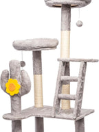 Cat Tree, 72in Indoor Cactus Cat Tree with Transparent Capsule, Sisal Scratching Posts, Plush Perches and Interactive Toys for Kittens and Large Cats, Gray