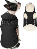 Fleece Lining Dog Hoodie with Harness Built in,Extra Warm Medium Dog Jacket in Winter Doggie Coats with Drawstring Hooded,Black L