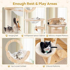 Nightcore 57” Tall Solid Wood Cat Tree for Indoor Cats, Building Block Kitten Tower w/Perch, Scratching Posts, Washable Cushions, 4 Install Options, Multi-Level Cat Activity Center Climbing Furniture