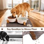 Dog Bowls Set with Wood Stand & Mat Waterproof, 1.5 Cups Ceramic Dog Bowls Elevated for Small Dogs, Dual Food and Water Bowls with Weighted Non-Slip Base 13.5 OZ