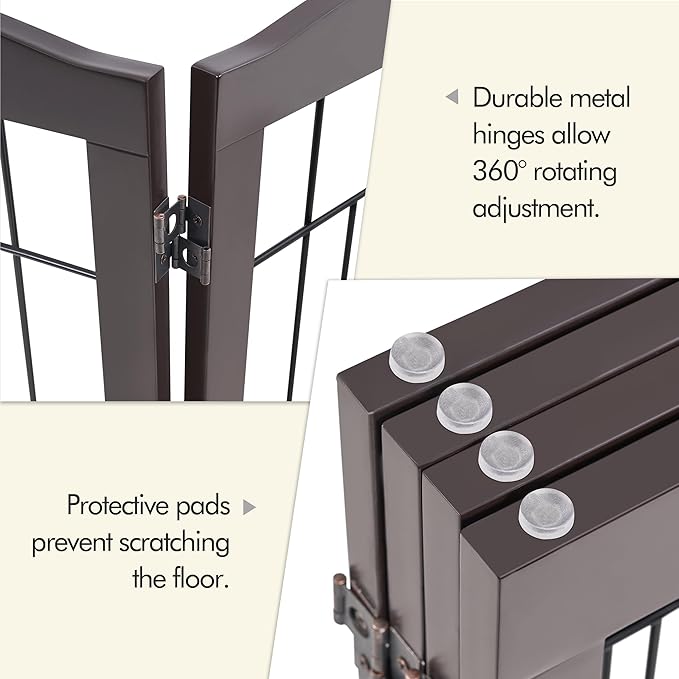 Yaheetech Extra Wide Dog Gate Freestanding Pet Gate for Dogs,Foldable Puppy Fence with Support Feet Suitable for Doorway, Stairs,98 in Wide 32 in Tall (4-Panel,Espresso)