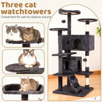 BestOffice 54 Inch Cat Tree, Multi-Level Cat Tower with Condo, Perches, Sisal Scratching Posts, Climbing Ladder,Indoor Activity Center Play House for Kittens & Adult Cats, Ashy