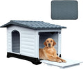 DWVO 43.7'' 2-Door Dog House with Elevated Base & Cushion, Plastic Pet House for Small, Medium, and Large Dogs, Easy Assembly, Water-Resistant for Indoor/Outdoor Use (43.7''L x 33''W x 31.6''H)