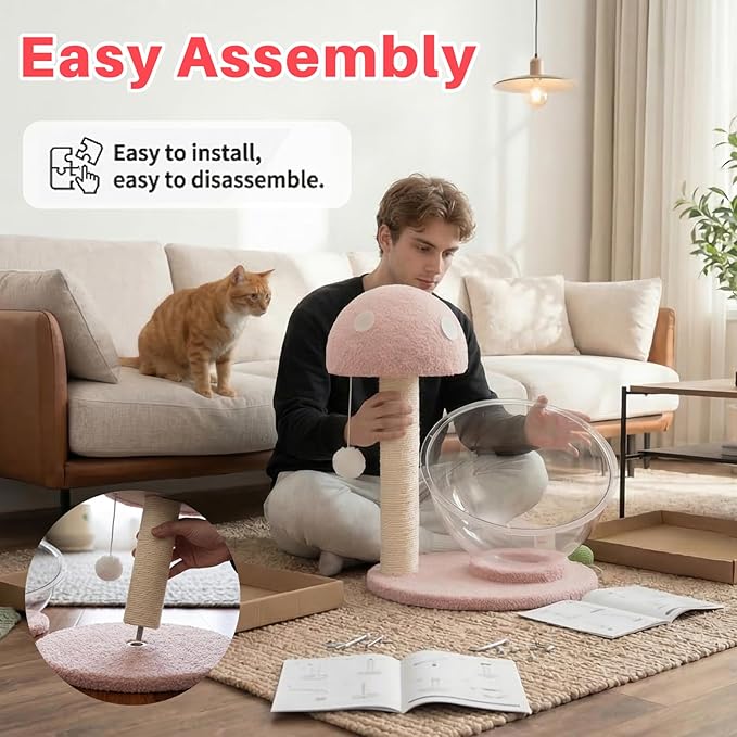 Mushroom Shaped Cat Scratching Post – Durable Sisal Material for Scratching, Climbing, and Energy Release – Stable Base, Ideal for Play and Sleep – Perfect for Active Cats and Kittens