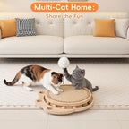 3-in-1 Cat Scratcher Board & Activity Center with Sisal Scratching Pad, Ball Track & Spring Toy, Interactive Cat Furniture for Indoor Cats