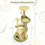 PETSITE 49-inch Avocado-Themed Cat Tree, Multi-Level Modern Cat Tower with Jute Scratching Posts, Cat Condo, Self Groomer Brush, and Dangling Toys, Cute Cat Tree Tower for Indoor Cats