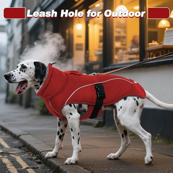 DENTRUN Winter Warm Dog Coat Reflective Jacket with Turtleneck for Cold Weather, Adjustable Buckle Windproof Water Repellent, Thick Snowsuit Fleece Vest for Small, Medium, Large Dogs, Red, M