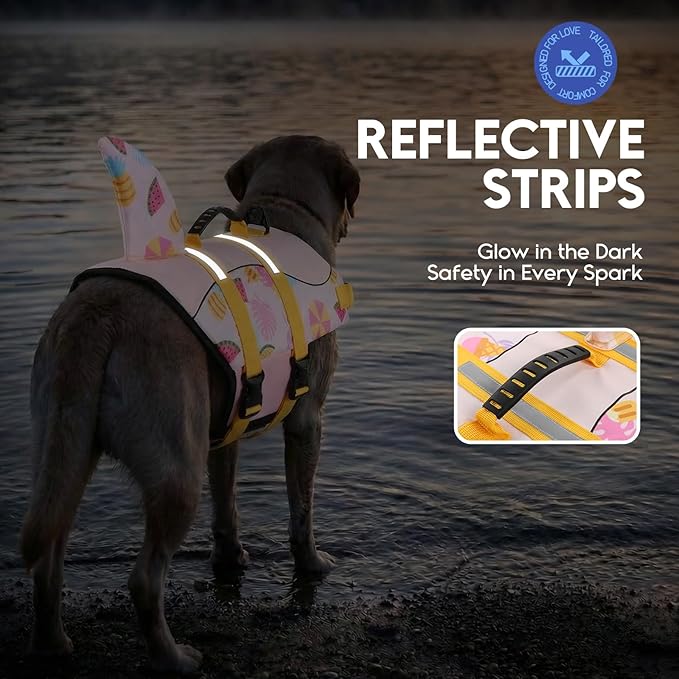 ASENKU Dog Life Jacket - Pet Safety Vest for Swimming & Boating, Shark Life Jacket with Floatation, Dog Lifesavers Swimsuits for Small Medium Large Dogs (Summerpink, L)