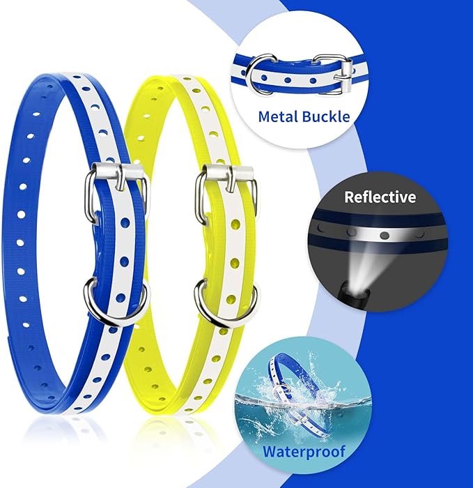 PaiPaitek Shock Collar Replacement Strap for Most of Training Collar, 3/4 Inch Dog Collar Replacement for Wireless Fence and Bark, Adjustable Waterproof TPU Collar Strap - 2 Pack