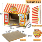 2 Pack Cardboard Cat Houses with Scratcher, 16.5''x12.25''x15'' Cat Hideaway Playhouse, Kitty Scratching Beds for Indoor Cats, Pizza Shop Cat Furniture Condo Cave Tent for Bunny Small Animals