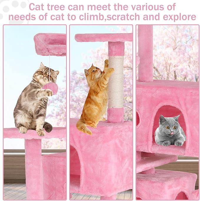 Cat Tree 70 Inches Cat Tower for Indoor Cats Multi-Level Cat Condo with Litter Box Enclosure,Scratching Posts for Indoor Cats (Pink)