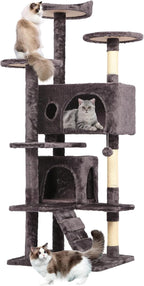 BestPet | 54" Cat Tree Tower | Purple Gray | Sturdy, Easy to Assemble, Multi-Level Activity Center with Sisal Scratching Posts, Condos, Perches, Hanging Cat Toys, Observation Decks & Ladder