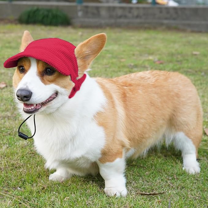 Dog Baseball Cap, Dog Cat Summer Beach Visor Hat with Ear Holes, Adjustable Puppy Sunbonnet Headdress (Red, X-Small)